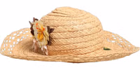 Women Beige Wide Brim Floral Bucket Capello Hat 3