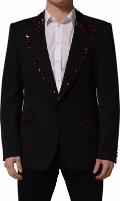 Black Crystal Embellished Coat Blazer Jacket