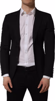 Black Polyester Single Breasted Blazer Jacket 2