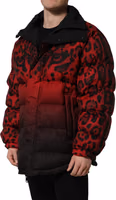 Red Black Reversible Animal Print Puffer Coat Jacket 3