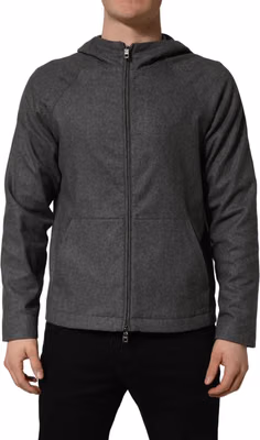 Gray Cotton Men Hooded Full Zip Bomber Jacket