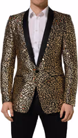 Gold Leopard Single Breasted Men Coat Jacket 2