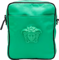Versace Small Bright Green Nylon Fabric Medusa Crossbody Messenger Bag Purse 1