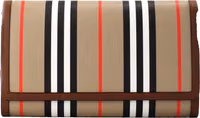 Burberry Hannah Icon Stripe Archive Tan E-Canvas Leather Wallet Crossbody Bag 1