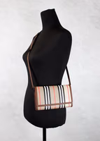 Burberry Hannah Icon Stripe Archive Tan E-Canvas Leather Wallet Crossbody Bag 2