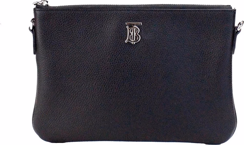Burberry Peyton Monogram Black Leather Pouch Crossbody Bag Purse