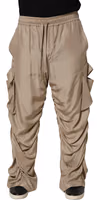Brown Ruched Cargo Parachute Men Jogger Pants 2