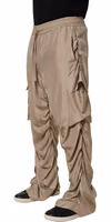 Brown Ruched Cargo Parachute Men Jogger Pants 3