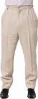 Beige Linen Tapered Men Dress Trouser Pants 1