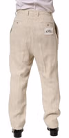 Beige Linen Tapered Men Dress Trouser Pants 3