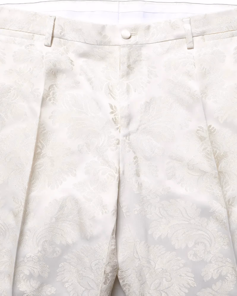 White Floral Men Dress Formal Trouser Pants