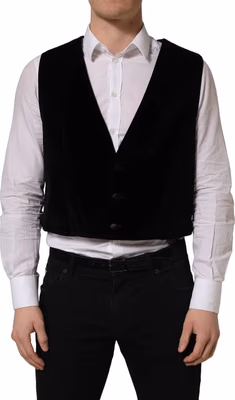 Black Cotton SingleBreasted Waistcoat Vest
