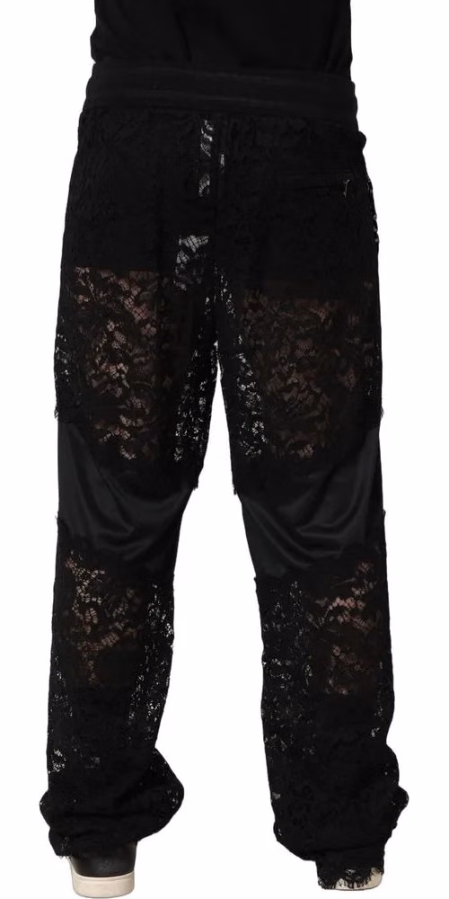 Black Lace Mid Waist Jogger Men Trouser Pants