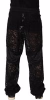 Black Lace Mid Waist Jogger Men Trouser Pants 1