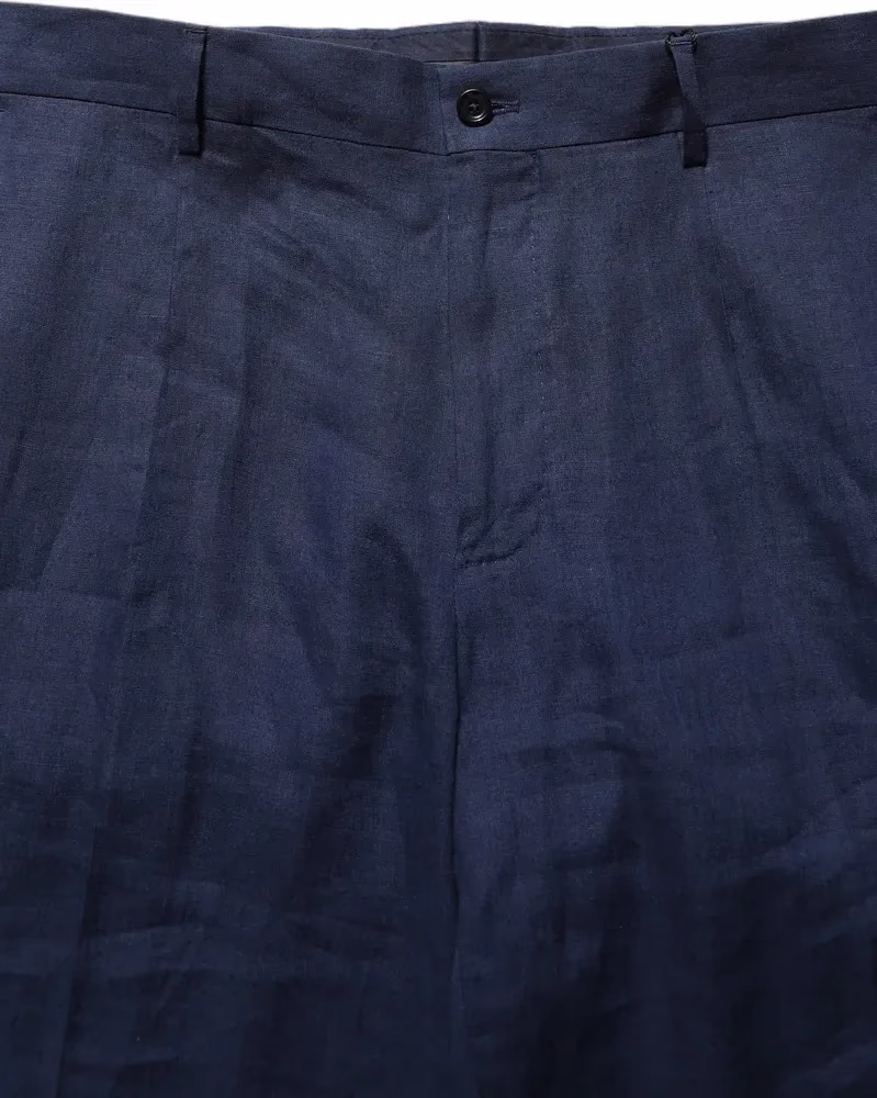 Blue Linen Straight Men Dress Trouser Pants
