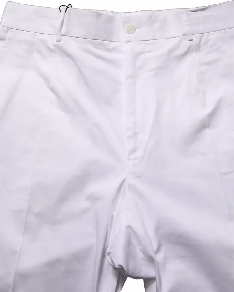 White Cotton Tapered Leg Dress Trouser Pants