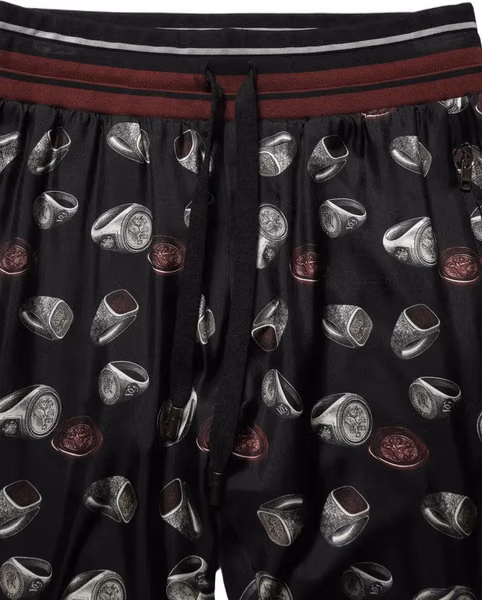 Pants Black Ring Print Silk Jogging Trousers