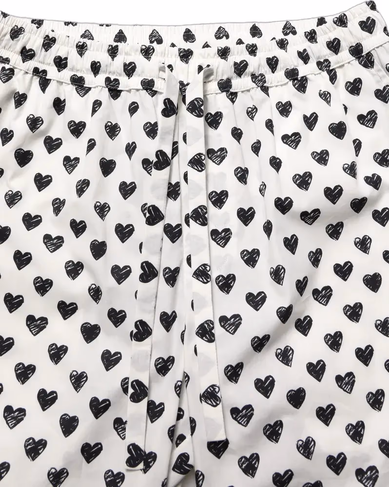 White Graphic Heart Print Men Trousers Pants
