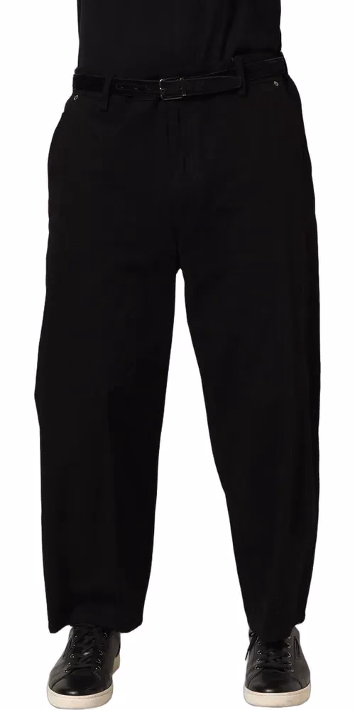 Black Mid Waist Straight Men Trouser Pants