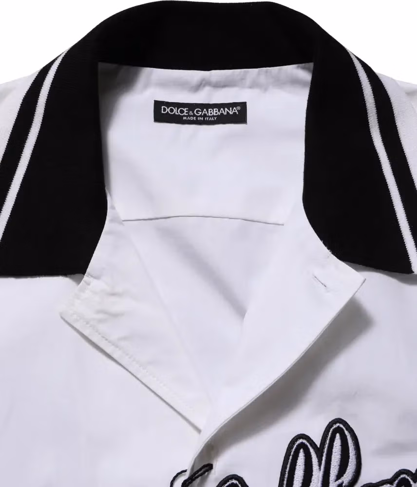 White LogoPatch Cotton Baseball Casual Shirt