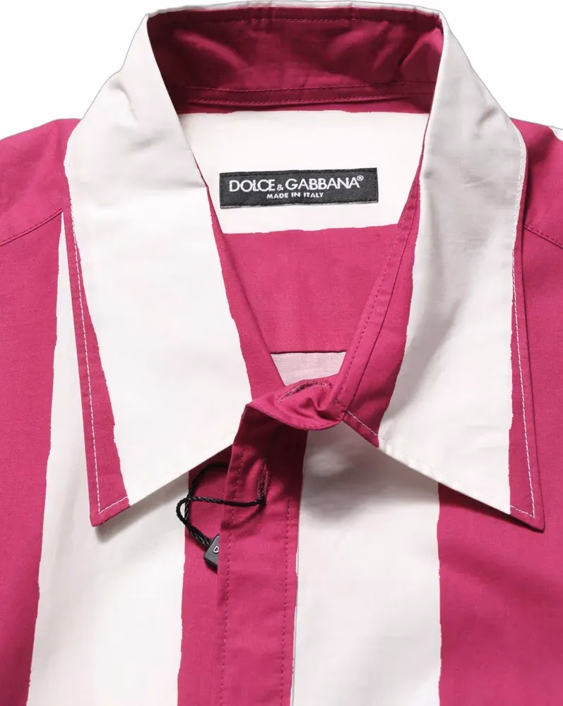 White Maroon Striped Men Short Sleeves Shirt