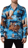 Blue Silk Twill Hawaiian GraphicPrint Shirt 4