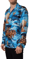 Blue Silk Twill Hawaiian GraphicPrint Shirt 5