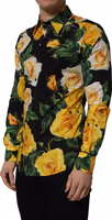 Black Floral Stretch Cotton SICILIA Fit Dress Shirt 3