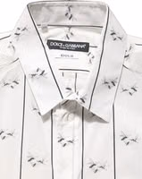 White Bee Print Cotton GOLD Fit Dress Shirt 1