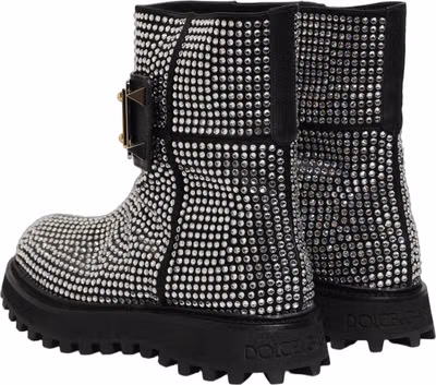 Black Crystal Embellished Short Boots Shoes