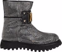 Black Crystal Embellished Short Boots Shoes 3