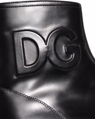 Black Leather Embossed Logo Ankle Boots Shoes