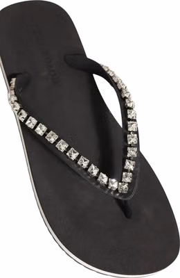 Black Embellished Rubber Flip Flops Men Shoes