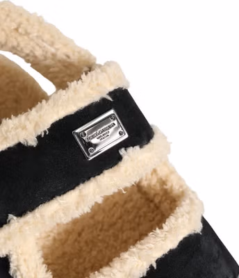 Beige Black Faux Fur Flats Men Sandals Shoes