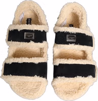 Beige Black Faux Fur Flats Men Sandals Shoes 3