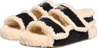 Beige Black Faux Fur Flats Men Sandals Shoes 4