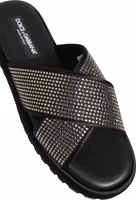 Black Strass Criss Cross Slide Sandals Shoes 1
