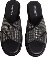 Black Strass Criss Cross Slide Sandals Shoes 3