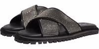 Black Strass Criss Cross Slide Sandals Shoes 4