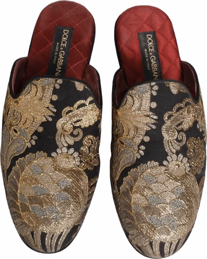 Black Floral Jacquard Flats Sandals Men Shoes