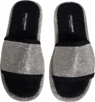 Black Crystal Embellished Platform Men Slides Shoes 3