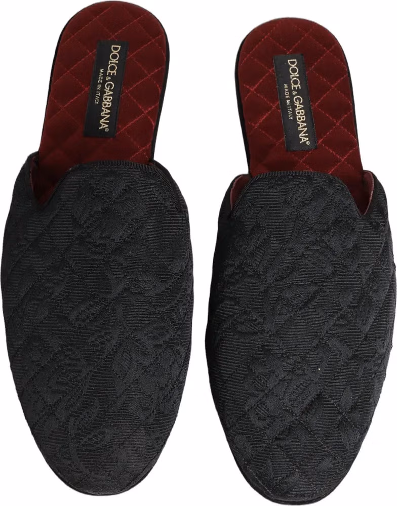 Black Floral Brocade Slides Slippers Shoes