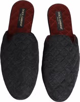Black Floral Brocade Slides Slippers Shoes 1