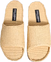 Beige Straw Raffia Slides Sandals Flats Shoes 5