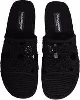 Black Fabric Woven Slides Sandals Flats Shoes 3