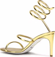Gold Calf Leather Bos Taurus Stiletto Heel Sandals 3