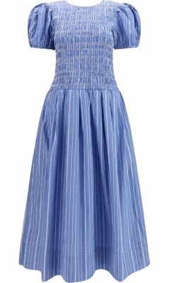 Blue Cotton Casual Dress