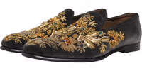Black Velvet Embellished Dress Loafers Shoes 4