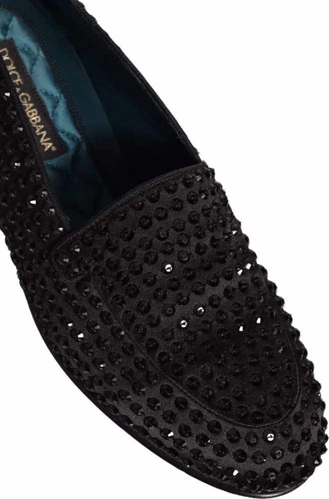 Black Rhinestone Embellished Loafers Shoes