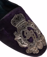 Purple Velvet Crown Embroidery Loafers Shoes 1